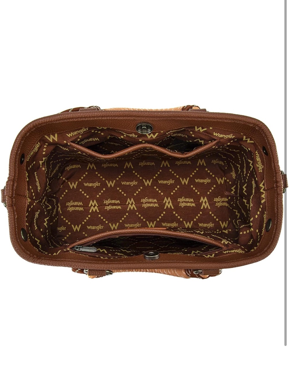 Wrangler Brown Leather Satchel with Braided Rope Handles - Picture 6 of 8